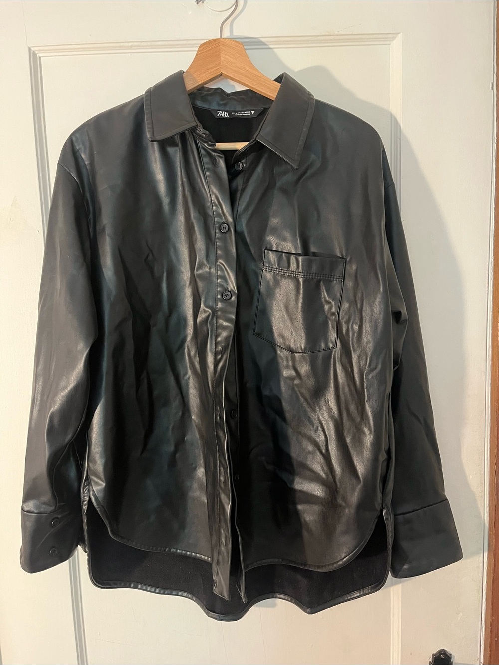 Zara Black Faux Leather Shirt Jacket
